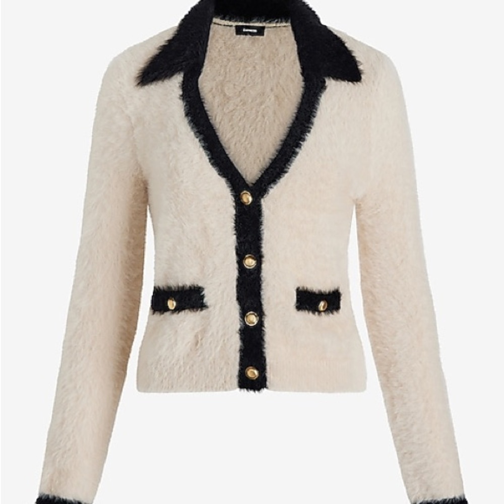 Express Tipped Faux Fur Novelty Button Cardigan New # without tags